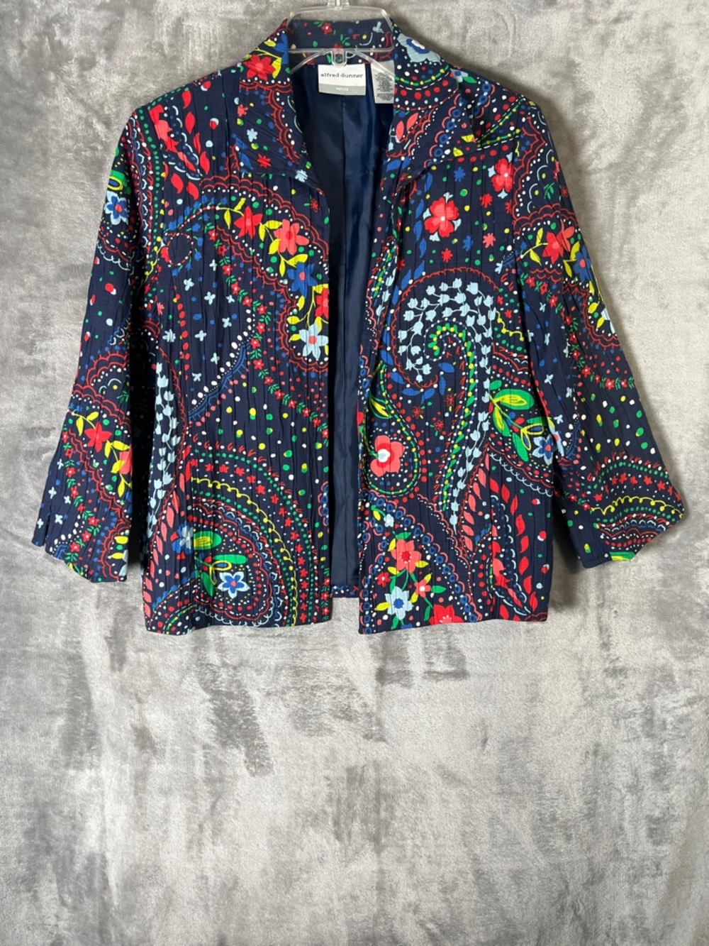 Alfred Dunner Navy Floral Paisley Open-Front Jacket